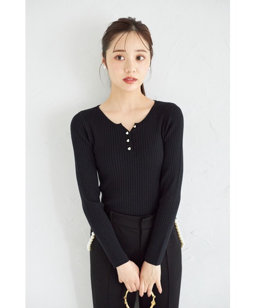 でりおっと KV エンブレム釦ツイード風ニットカーディガン