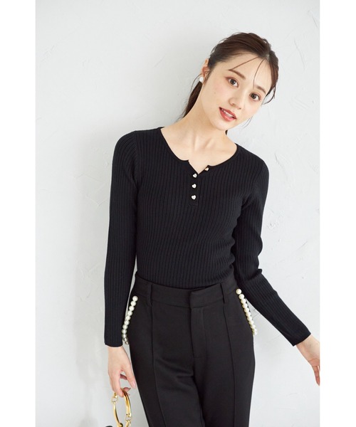 セール】【ZOZO限定】ヘンリーネックハートボタンリブニット（ニット