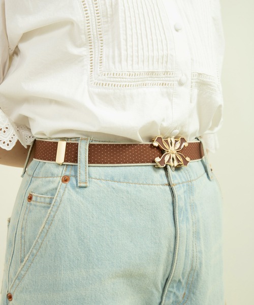 Dot&Stripes CHILD WOMAN(ドットアンドストライプス チャイルドウーマン)の「BIGリボンバックル ピンドットゴムベルト(ベルト・レディース・ブラウン/ブラック/アイボリー・FREE)」の1枚目の写真