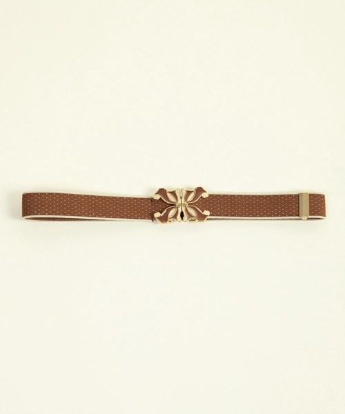 Dot&Stripes CHILD WOMAN(ドットアンドストライプス チャイルドウーマン)の「BIGリボンバックル ピンドットゴムベルト(ベルト・レディース・ブラウン/ブラック/アイボリー・FREE)」の8枚目の写真