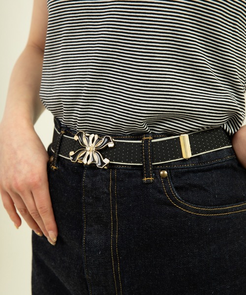 Dot&Stripes CHILD WOMAN(ドットアンドストライプス チャイルドウーマン)の「BIGリボンバックル ピンドットゴムベルト(ベルト・レディース・ブラウン/ブラック/アイボリー・FREE)」の10枚目の写真