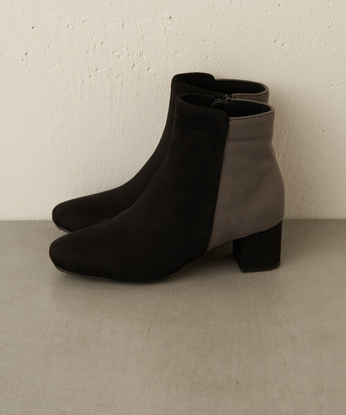 Jena espace merveilleux（ジェナ　エスパスメルヴェイユ）の「バイカラーショートブーツ（ブーツ・レディース・ベージュ/ブラック・LARGE/MEDIUM）」の6枚目の写真