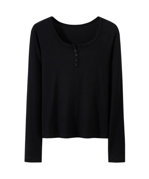 Coo+i(クーイ)の「Uネック長袖スリムカットソー(Tシャツ/カットソー・レディース・ホワイト/チャコールグレー/ブラック・FREE)」の9枚目の写真