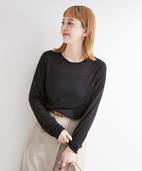 Simplicite(サンプリシテ)の「《追加3》シアークルーネックロンTEE(Tシャツ/カットソー・レディース・ブラック/ブラック系その他/ホワイト・FREE)」の8枚目の写真