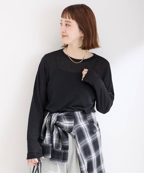 Simplicite(サンプリシテ)の「《追加3》シアークルーネックロンTEE(Tシャツ/カットソー・レディース・ブラック/ブラック系その他/ホワイト・FREE)」の16枚目の写真