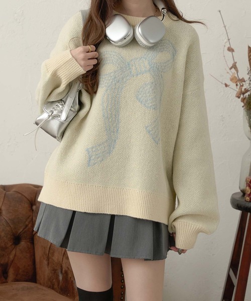 Ambre Neige（アンブルネージュ）の「assortment motif jacquard knit / アソートモチーフジャガードニット（ニット/セーター・レディース・アイボリー/チャコールグレー/ネイビー/レッド・FREE）」の5枚目の写真