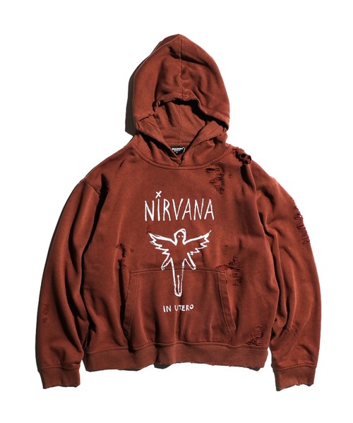 THRIFTY LOOK / スリフティールック WORN-OUT BAND HOODIE 'NIRVANA' ニルヴァーナ ダメージ加工 ユーズド加工 プルオーバーパーカー（パーカー）｜THRIFTY LOOK（スリフティールック）