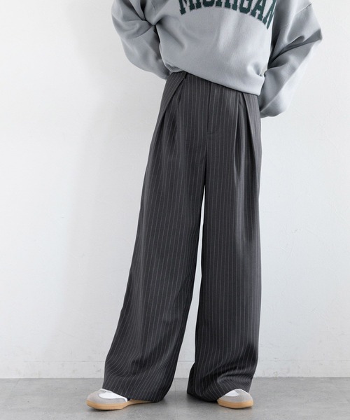 RAGEBLUE（レイジブルー）の「ボックスタック/ピンストライプドレープワイドスラックス（スラックス・レディース・グレー/ブラック・LARGE/MEDIUM）」の5枚目の写真
