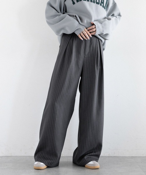 RAGEBLUE（レイジブルー）の「ボックスタック/ピンストライプドレープワイドスラックス（スラックス・レディース・グレー/ブラック・LARGE/MEDIUM）」の6枚目の写真