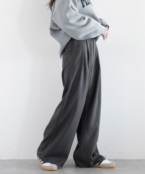 RAGEBLUE（レイジブルー）の「ボックスタック/ピンストライプドレープワイドスラックス（スラックス・レディース・グレー/ブラック・LARGE/MEDIUM）」の7枚目の写真