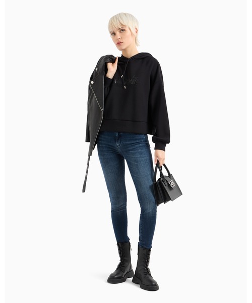 ARMANI EXCHANGE(アルマーニエクスチェンジ)の「【A|X アルマーニ エクスチェンジ】AXロゴ フーデッドスウェットパーカー(スウェット・レディース・ブラック・LARGE/X-SMALL/MEDIUM/SMALL)」の3枚目の写真