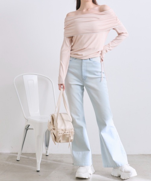OLIVE des OLIVE(オリーブデオリーブ)の「ピコレースオフショルトップス(Tシャツ/カットソー・レディース・オフホワイト/レッド/ピンク/トップグレー・FREE)」の18枚目の写真