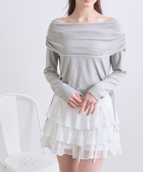 OLIVE des OLIVE(オリーブデオリーブ)の「ピコレースオフショルトップス(Tシャツ/カットソー・レディース・オフホワイト/レッド/ピンク/トップグレー・FREE)」の11枚目の写真