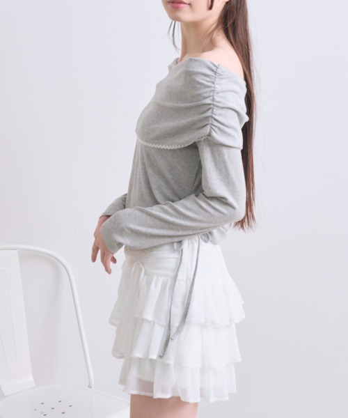 OLIVE des OLIVE(オリーブデオリーブ)の「ピコレースオフショルトップス(Tシャツ/カットソー・レディース・オフホワイト/レッド/ピンク/トップグレー・FREE)」の10枚目の写真