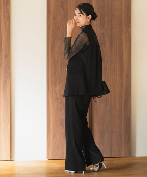 2025新品クロシェジレスーツ　セール　 ブラック 2025新作》【洗える/セットアップ対応/オフィスカジュアル/セレモニー