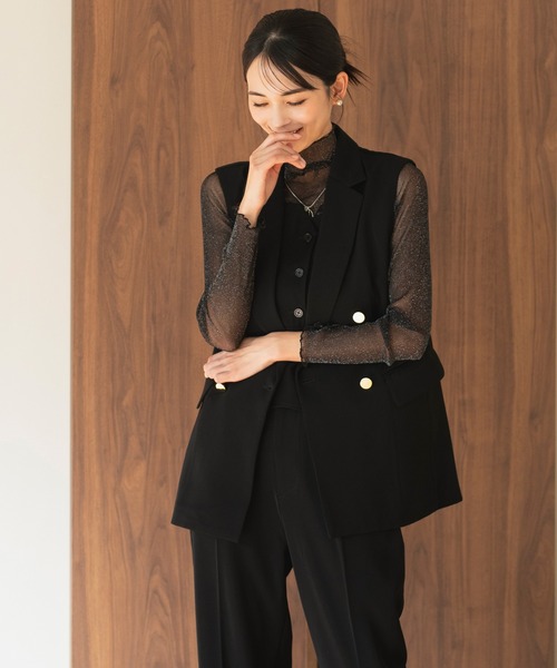 CELEN（セレン）の「【カセット服/洗える/セットアップ可】ダブルブレストジレ 単品　＜オフィスカジュアル/セレモニー＞（スーツベスト・レディース・ネイビー/ブラウン/ブラック/グレー系その他・S/M/L/ST/MT/LT）」の5枚目の写真