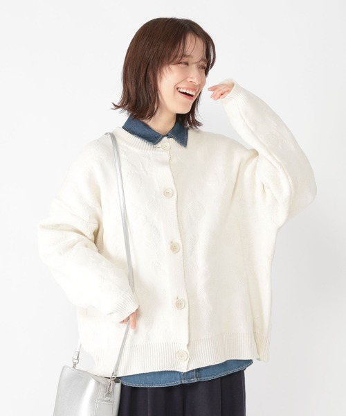 ★VALENTINO★立体フラワーデイジーカーディガンホワイト/定価30万円 ビッグフラワージャガードカーディガン(FREE IVORY