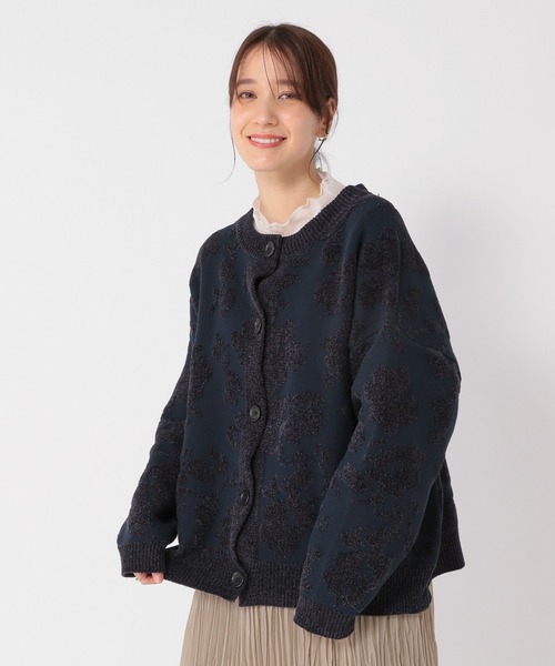 studio CLIP（スタディオクリップ）の「7ゲージフラワーカーディガンジャケット（カーディガン/ボレロ・レディース・ネイビー/オフホワイト・FREE）」の13枚目の写真