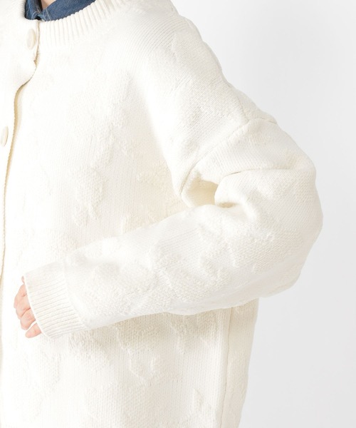 studio CLIP（スタディオクリップ）の「7ゲージフラワーカーディガンジャケット（カーディガン/ボレロ・レディース・ネイビー/オフホワイト・FREE）」の7枚目の写真