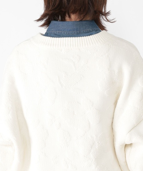 studio CLIP（スタディオクリップ）の「7ゲージフラワーカーディガンジャケット（カーディガン/ボレロ・レディース・ネイビー/オフホワイト・FREE）」の5枚目の写真