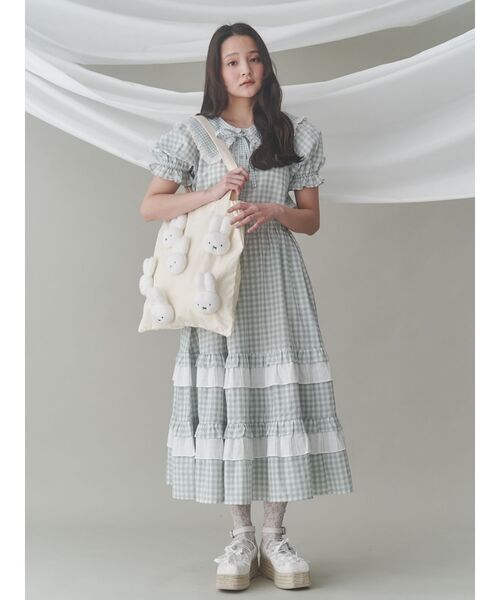 merry jenny(メリージェニー)の「ギンガムリボンブラウス(シャツ/ブラウス・レディース・グリーン/グレー/オフホワイト・FREE)」の4枚目の写真