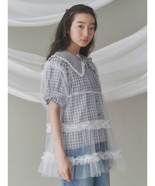 merry jenny(メリージェニー)の「ギンガムリボンブラウス(シャツ/ブラウス・レディース・グリーン/グレー/オフホワイト・FREE)」の12枚目の写真