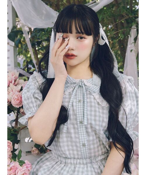 merry jenny(メリージェニー)の「ギンガムリボンブラウス(シャツ/ブラウス・レディース・グリーン/グレー/オフホワイト・FREE)」の14枚目の写真