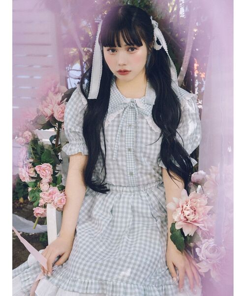 merry jenny(メリージェニー)の「ギンガムリボンブラウス(シャツ/ブラウス・レディース・グリーン/グレー/オフホワイト・FREE)」の15枚目の写真