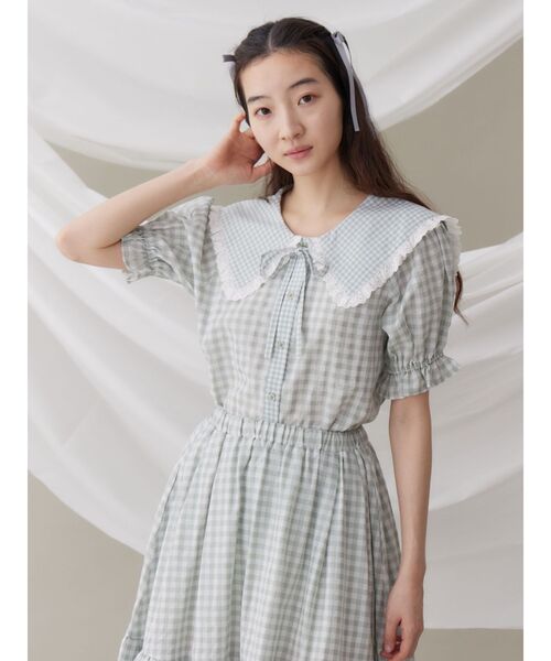 merry jenny(メリージェニー)の「ギンガムリボンブラウス(シャツ/ブラウス・レディース・グリーン/グレー/オフホワイト・FREE)」の18枚目の写真