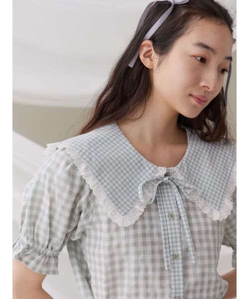 merry jenny(メリージェニー)の「ギンガムリボンブラウス(シャツ/ブラウス・レディース・グリーン/グレー/オフホワイト・FREE)」の20枚目の写真