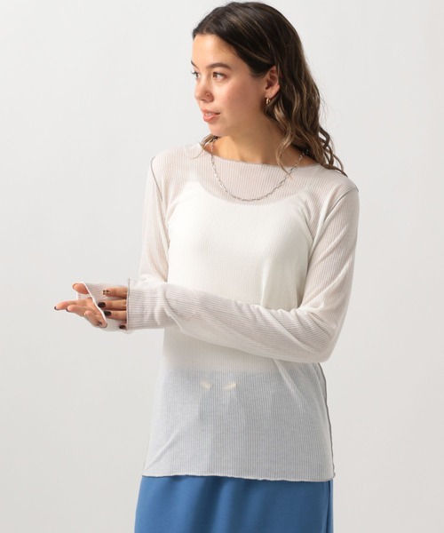 BAYFLOW（ベイフロー）の「[レイヤードスタイルに]シアーテレコロングスリーブT（Tシャツ/カットソー・レディース・ブラック/オフホワイト/ライトイエロー・FREE）」の2枚目の写真