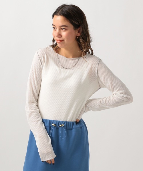 BAYFLOW（ベイフロー）の「[レイヤードスタイルに]シアーテレコロングスリーブT（Tシャツ/カットソー・レディース・ブラック/オフホワイト/ライトイエロー・FREE）」の7枚目の写真