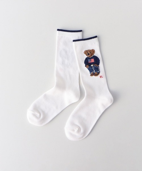 POLO RALPH LAUREN(ポロ ラルフ ローレン)の「POLO RALPH LAUREN レディース オーガニックコットン混 デニムベア クルーソックス 03207241(ソックス/靴下・レディース・ライトグレー/ホワイト/レッド系その他/ネイビー・23-25cm)」の2枚目の写真