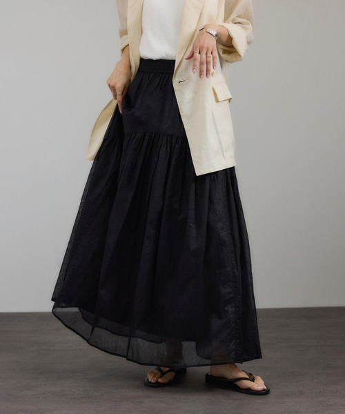 SALON adam et rope'（サロン アダム エ ロペ）の「【WEB限定】コットンオーガンジーギャザースカート 2（スカート・レディース・ホワイト/ブラック・FREE）」の2枚目の写真