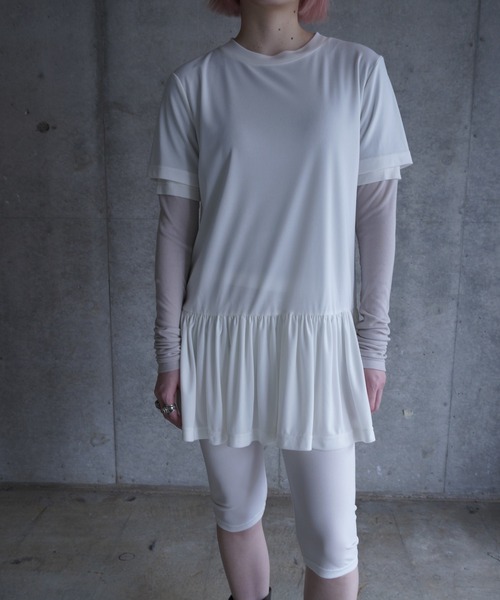 G.V.G.V.（ジーヴィージーヴィー）の「GATHER TUNIC TOP（Tシャツ/カットソー・レディース・ホワイト/ブラック・ONE SIZE）」の2枚目の写真