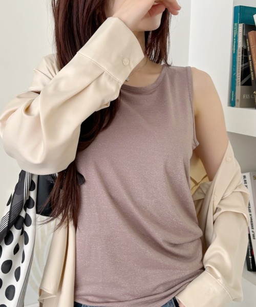 TREOVER（トレオーバー）の「2WAYラメタンクトップ（タンクトップ・レディース・ブラウン/アッシュグレー/グレー・MEDIUM/LARGE）」の3枚目の写真