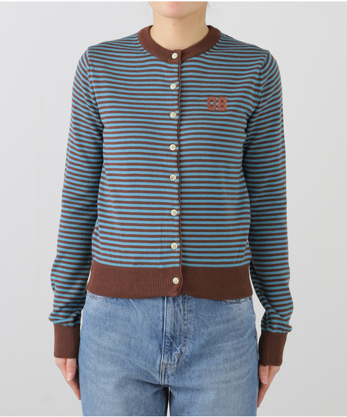 GREEN BUTTER(グリーンバター)の「【GREEN BUTTER/グリーンバター】Washable Stripe Cotton CD:カーディガン(カーディガン/ボレロ・レディース・ブラック/ブラウン/レッド・FREE)」の1枚目の写真