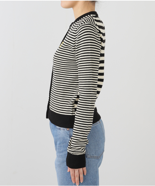 GREEN BUTTER(グリーンバター)の「【GREEN BUTTER/グリーンバター】Washable Stripe Cotton CD:カーディガン(カーディガン/ボレロ・レディース・ブラック/ブラウン/レッド・FREE)」の13枚目の写真