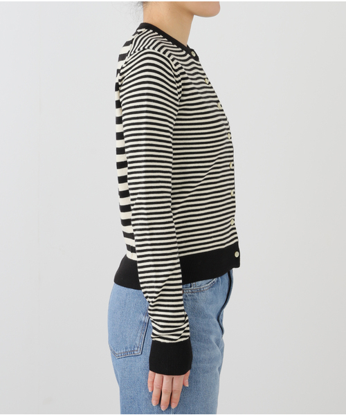 GREEN BUTTER(グリーンバター)の「【GREEN BUTTER/グリーンバター】Washable Stripe Cotton CD:カーディガン(カーディガン/ボレロ・レディース・ブラック/ブラウン/レッド・FREE)」の15枚目の写真