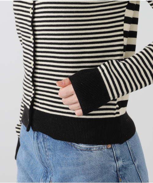GREEN BUTTER(グリーンバター)の「【GREEN BUTTER/グリーンバター】Washable Stripe Cotton CD:カーディガン(カーディガン/ボレロ・レディース・ブラック/ブラウン/レッド・FREE)」の17枚目の写真