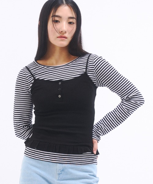 FEKETE（フェケテ）の「STRIPE LONG SLEEVE TEE / ボーダーロンT（Tシャツ/カットソー・レディース・アイボリー/グレー・FREE）」の2枚目の写真