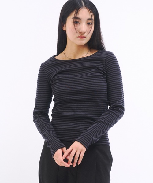 FEKETE（フェケテ）の「STRIPE LONG SLEEVE TEE / ボーダーロンT（Tシャツ/カットソー・レディース・アイボリー/グレー・FREE）」の14枚目の写真