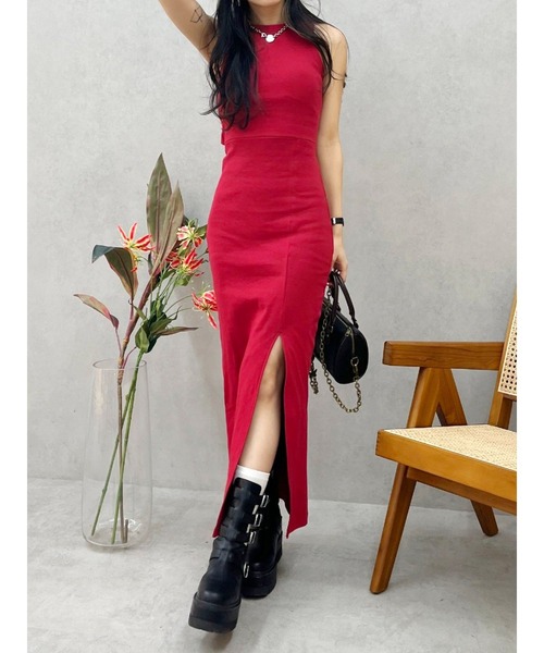 EVRIS（エヴリス）の「【パッド付】バックオープンアメスリロングワンピース（ワンピース・レディース・ブルー/グレー/レッド/ブラック・FREE）」の9枚目の写真