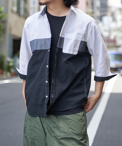 ikka(イッカ)の「7分袖オックス胸切り替えシャツ(シャツ/ブラウス・メンズ・グレー/ホワイト/ネイビー・S/M/L/XL)」の2枚目の写真