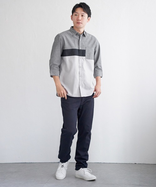 ikka(イッカ)の「7分袖オックス胸切り替えシャツ(シャツ/ブラウス・メンズ・グレー/ホワイト/ネイビー・S/M/L/XL)」の7枚目の写真