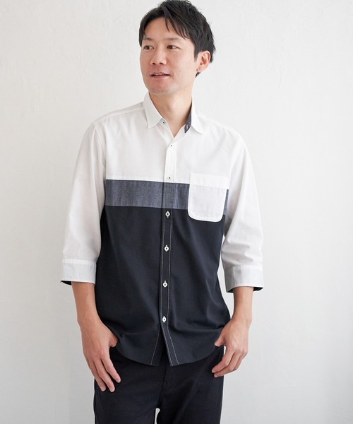 ikka(イッカ)の「7分袖オックス胸切り替えシャツ(シャツ/ブラウス・メンズ・グレー/ホワイト/ネイビー・S/M/L/XL)」の10枚目の写真