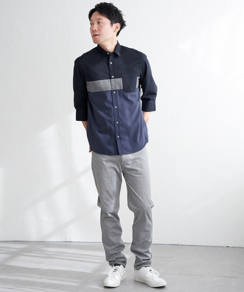 ikka(イッカ)の「7分袖オックス胸切り替えシャツ(シャツ/ブラウス・メンズ・グレー/ホワイト/ネイビー・S/M/L/XL)」の5枚目の写真
