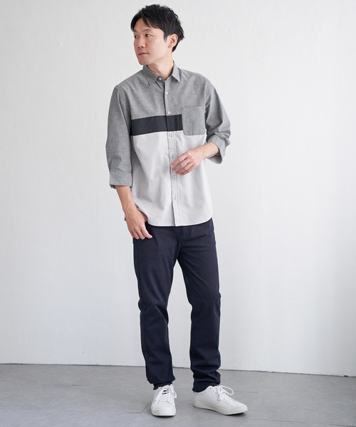 ikka(イッカ)の「7分袖オックス胸切り替えシャツ(シャツ/ブラウス・メンズ・グレー/ホワイト/ネイビー・S/M/L/XL)」の6枚目の写真