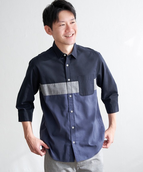 ikka(イッカ)の「7分袖オックス胸切り替えシャツ(シャツ/ブラウス・メンズ・グレー/ホワイト/ネイビー・S/M/L/XL)」の22枚目の写真