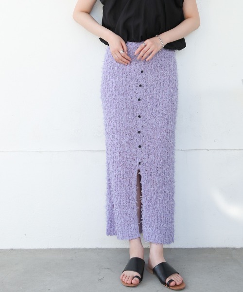 Bab(バブ)の「【LOOK掲載/2025SS】チュールリボンヤーン2WAYサマーニットスカート(スカート・レディース・チャコールグレー/アイボリー/ブルー・FREE)」の3枚目の写真
